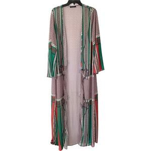 Banjul Open Green Boho Kimono Duster Top size large